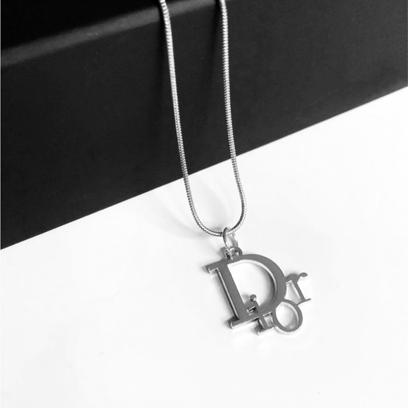 DIOR Metallic Silver Logo Necklace - Picture 1 of 2